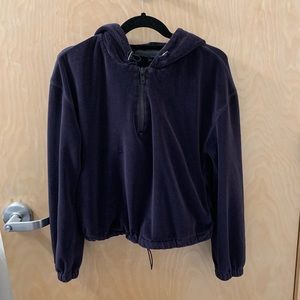 Navy Velour Quarter Zip Sweatshirt